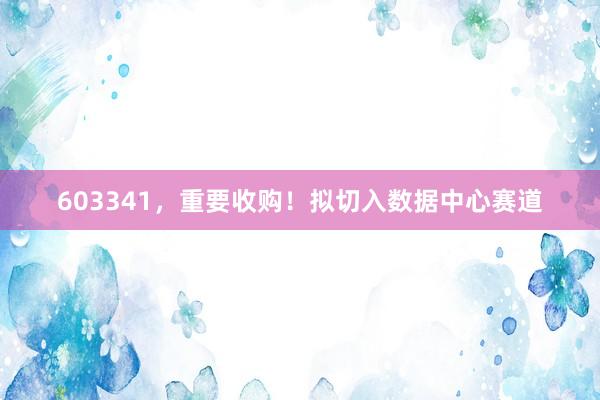 603341，重要收购！拟切入数据中心赛道