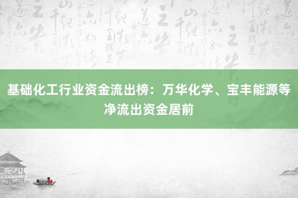 基础化工行业资金流出榜：万华化学、宝丰能源等净流出资金居前