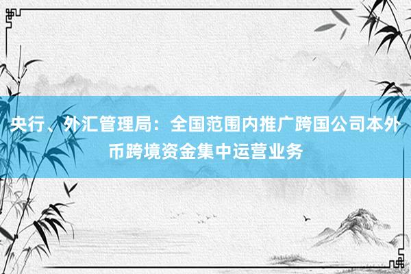 央行、外汇管理局：全国范围内推广跨国公司本外币跨境资金集中运营业务
