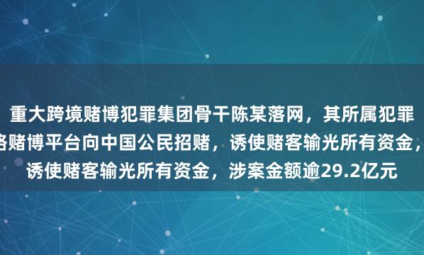 重大跨境赌博犯罪集团骨干陈某落网，其所属犯罪集团在菲律宾设立网络赌博平台向中国公民招赌，诱使赌客输光所有资金，涉案金额逾29.2亿元