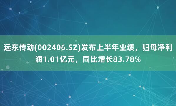 远东传动(002406.SZ)发布上半年业绩，归母净利润1.01亿元，同比增长83.78%
