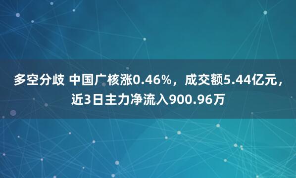 多空分歧 中国广核涨0.46%，成交额5.44亿元，近3日主力净流入900.96万