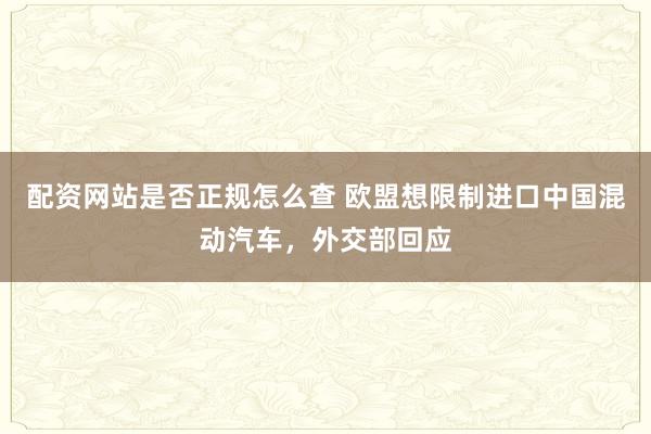 配资网站是否正规怎么查 欧盟想限制进口中国混动汽车，外交部回应