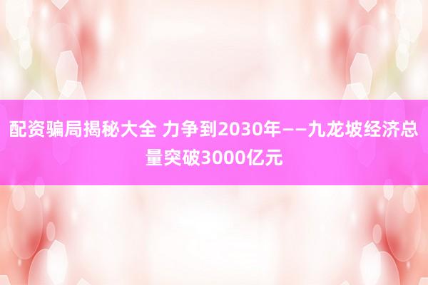 配资骗局揭秘大全 力争到2030年——九龙坡经济总量突破3000亿元