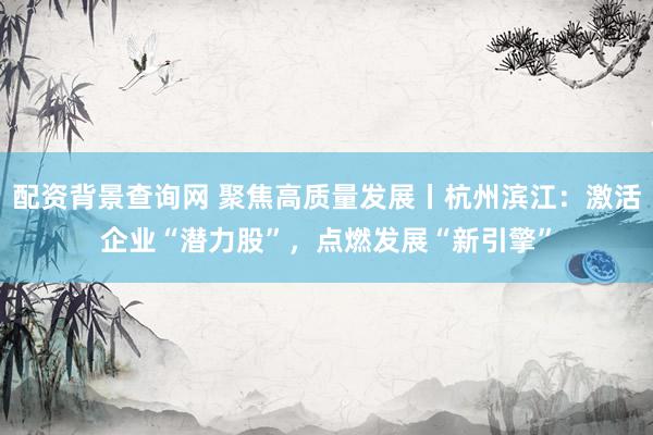 配资背景查询网 聚焦高质量发展丨杭州滨江：激活企业“潜力股”，点燃发展“新引擎”