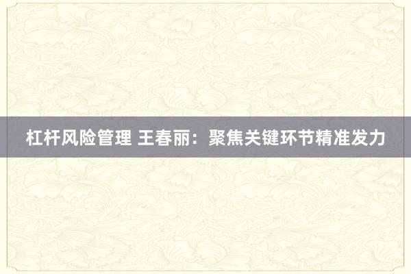 杠杆风险管理 王春丽：聚焦关键环节精准发力