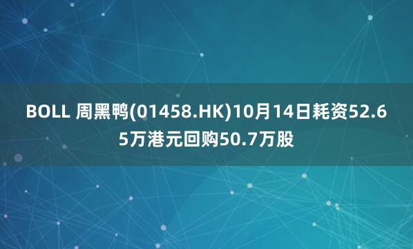 BOLL 周黑鸭(01458.HK)10月14日耗资52.65万港元回购50.7万股
