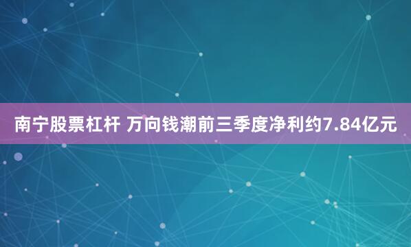 南宁股票杠杆 万向钱潮前三季度净利约7.84亿元